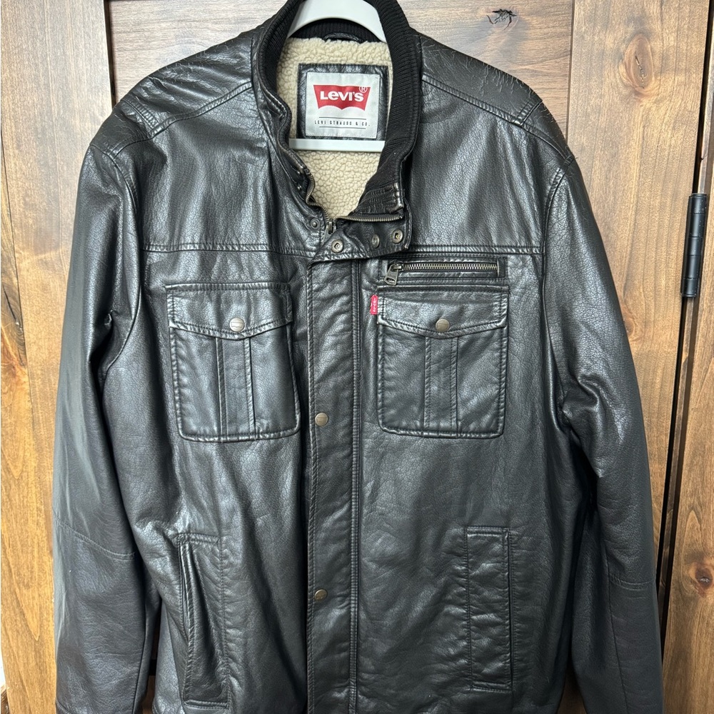 Levi's Dark Leather Bomber Jacket - Picture 4 of 11